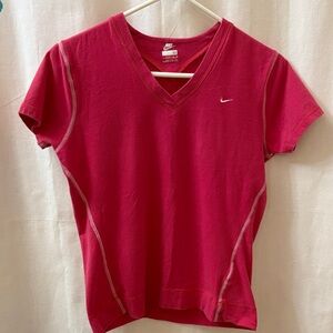 Nike Women's Pink/Red V-Neck Top